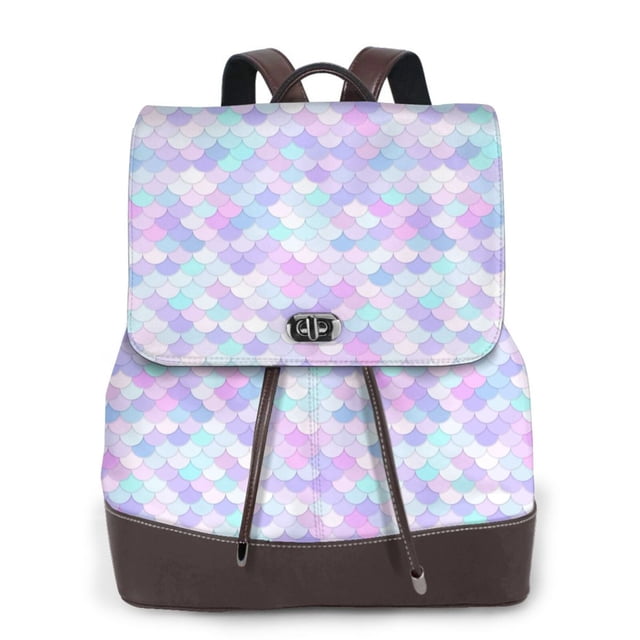 Disketp Rainbow Scales Mochila de Cuero para Mujer, Bolso de Espalda Antirrobo con Estilo para Viaje, Trabajo y Uso Diario