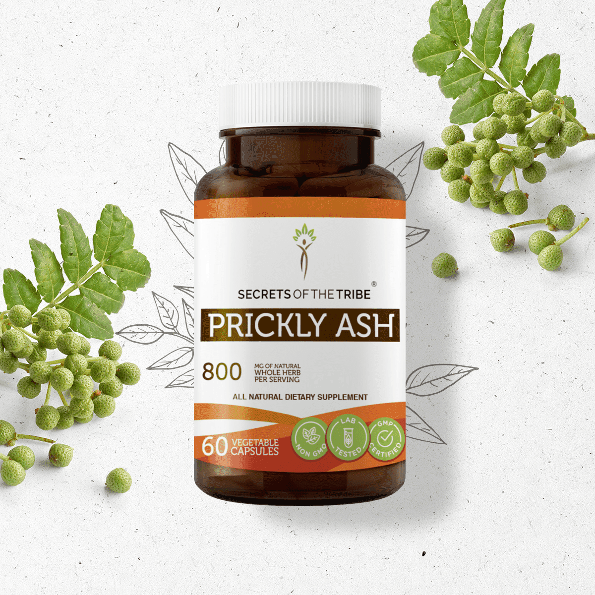 Secrets Of The Tribe Prickly Ash Capsules Dietary Supplement, Natural Herbal Capsules for Digestive Support, Prickly Ash (Zanthoxylum Clava-herculis) Dried Bark, 60 Capsules