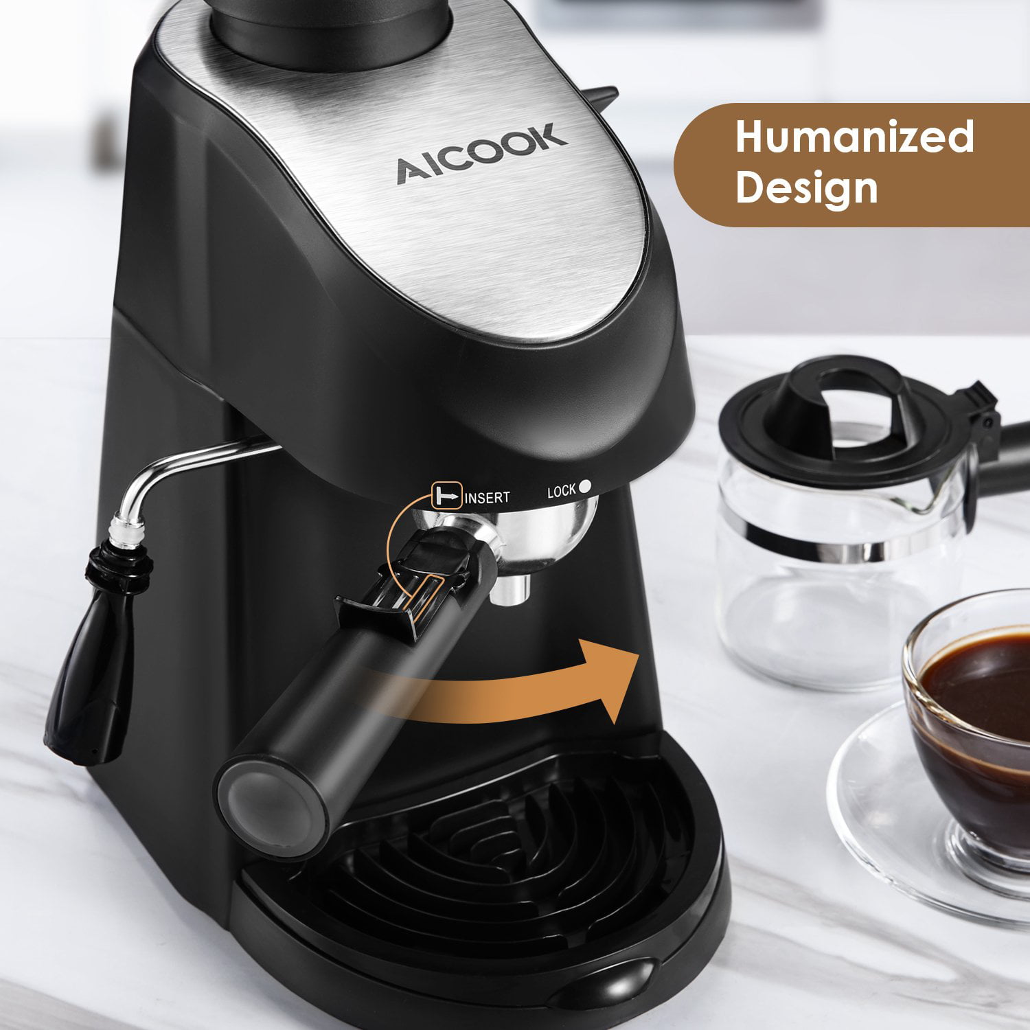 Aicook 3.5Bar Espresso Coffee Maker Black Espresso Maker with Steamer Espresso Machine Espresso and Cappuccino Machine with Milk Frother 
