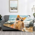 thumbnail image 2 of Yiaed Surfing Cat Sun Print Blanket Throw Blanket Soft Cozy Flannel Blanket for Home Bed Sofa Couch Chair-60"x50", 2 of 6