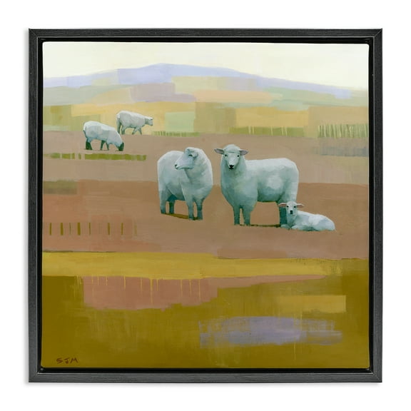 Stupell Industries Sheep Grazing Pasture Animals Painting Black Floater Framed Canvas Art Print Wall Art, 18 x 18