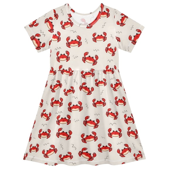 joogoo Crabs Cartoon Girls' Short Sleeve Dress Kids Dresses 5-6T