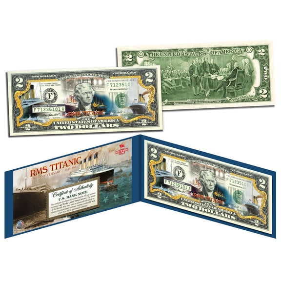 RMS TITANIC Ship * 100th Anniversary * Colorized US $2 Bill Genuine Legal Tender