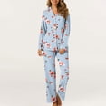 thumbnail image 2 of YWDJ Womens Pajama Sets Long Sleeve Lightweight Plus Size Floral Button Down Shirts 2 Piece Long Pants Loungewear M Blue, 2 of 7