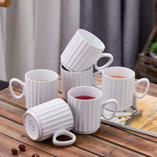 Set of 6 Coffee Mug Sets, 14 Ounce Ceramic Coffee, Ribbed Large-sized Black  Coffee Mugs Set Perfect for Coffee, Cappuccino, Tea, Cocoa, Cereal, White -  Walmart Business Supplies