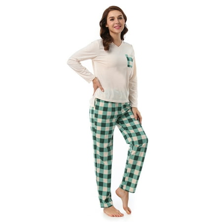 

MintLimit Womens Pajama Set Long Sleeve Sleepwear Nightwear Soft Pjs Lounge Sets Green