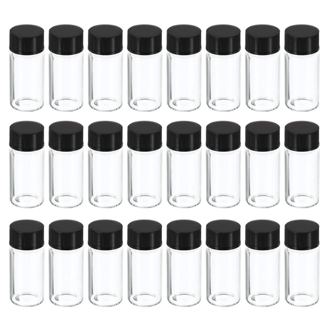 Unique Bargains 10mL Reagent Media Bottle 24 Pack Round Glass Storage Bottles Plastic Screw Cap for Lab Home, Clear