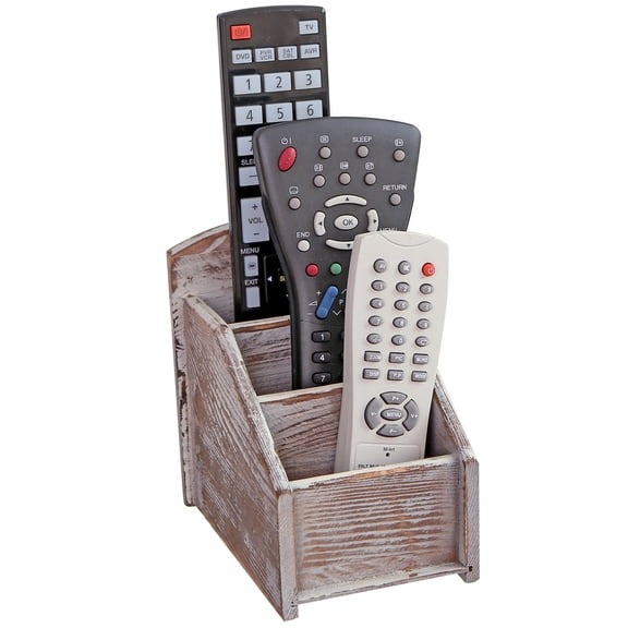 MyGift 3 Slot Rustic Wood Remote Control Storage Caddy, Torched Brown