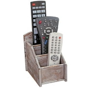MyGift 3 Slot Rustic Wood Remote Control Storage Caddy, Torched Brown