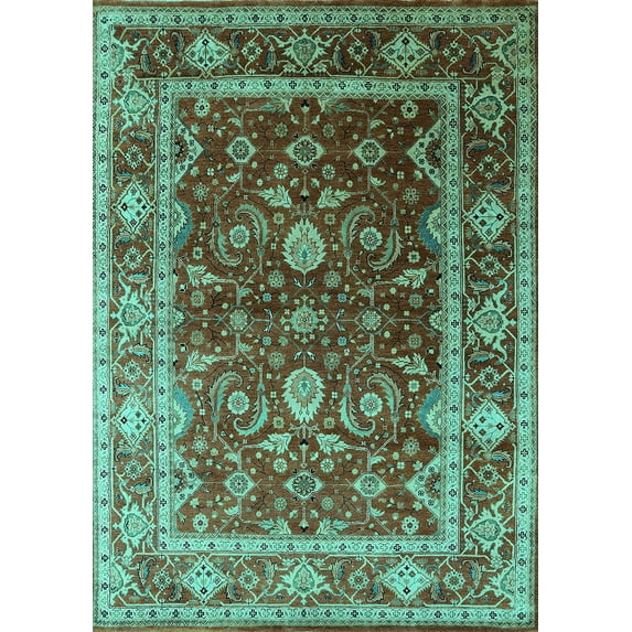 Ahgly Company Indoor Rectangle Oriental Turquoise Blue Industrial Area Rugs, 7' x 10'