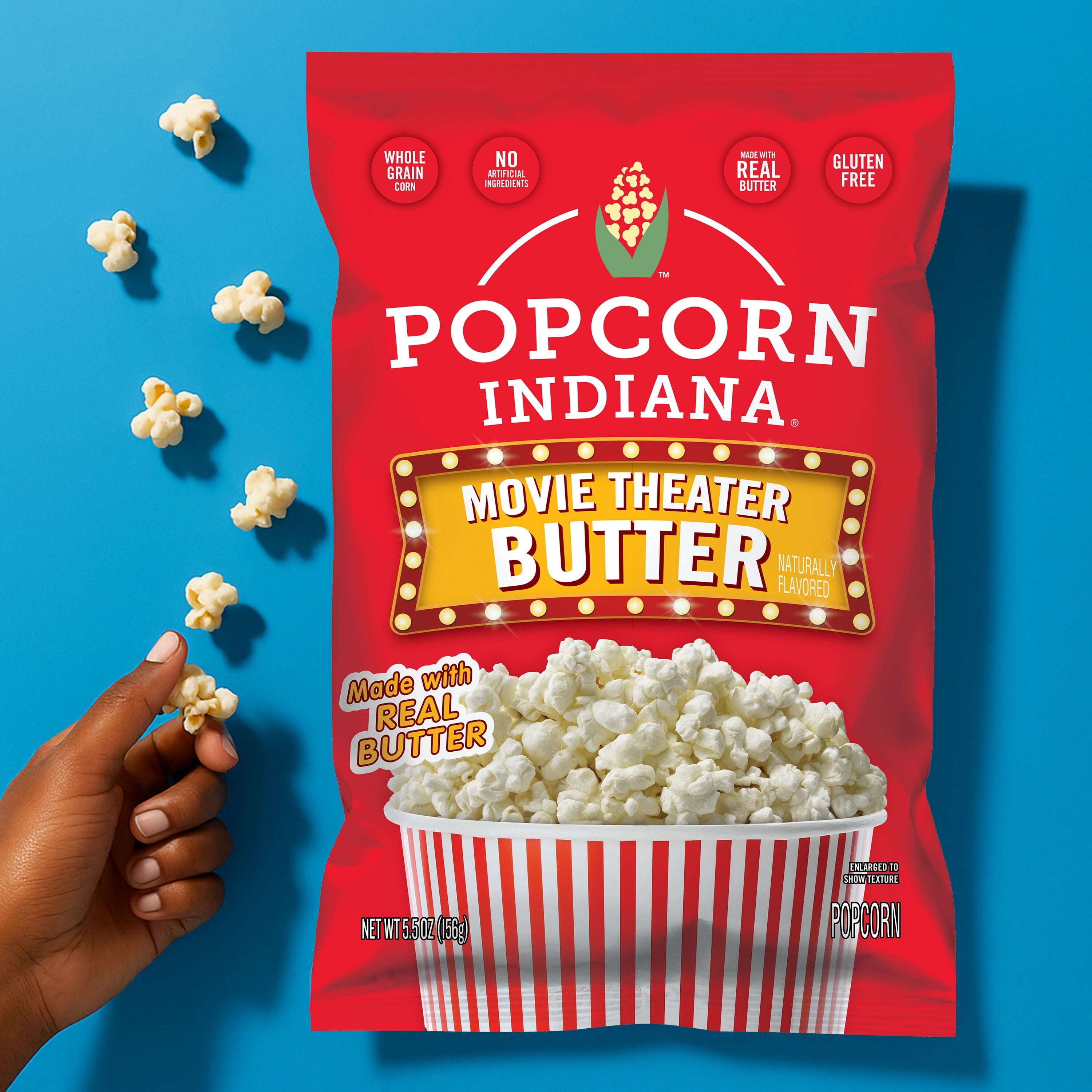 (4 pack) Popcorn Indiana Original Crispy Crunch Real Butter Movie Theater Pop Corn Value Size, 5.5 oz