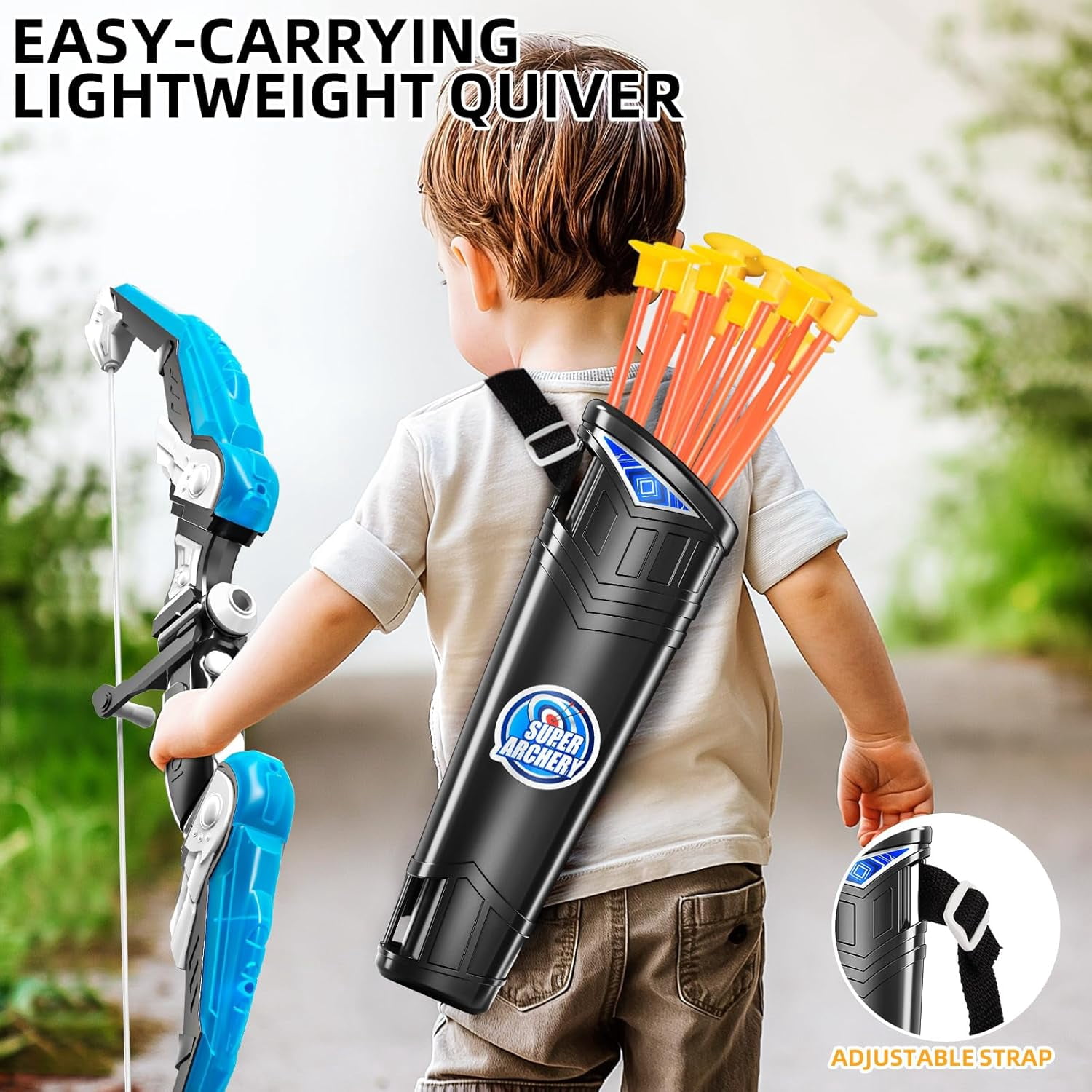 LINXUXIE Kids Bow and Arrow Set with LED Flash Lights, Archery Set with Standing Target,Indoor Outdoor Sport Gift for Boys and Girls Ages 3-12