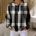thumbnail image 2 of Women's Casual Shirts Long Sleeve Tops Button Up V Neck Loose Knit Fall Favorites For Women with Retro Plaid Print Waffle Henley Shirt, Classic Autumn Wear,Gray,S, 2 of 7