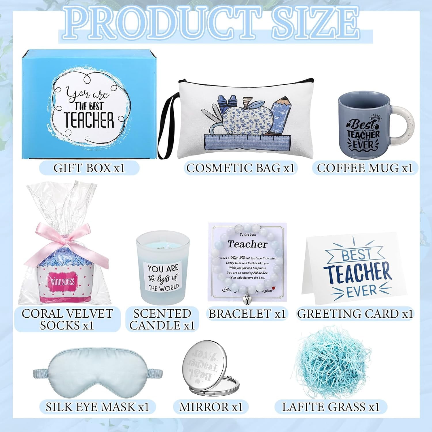 9 count Thank You Teacher Appreciation Gifts Set Ideas  School  Teacher Present Basket Box Farewell Appreciation Birthday Present from Students for  to School Graduation(Blue)