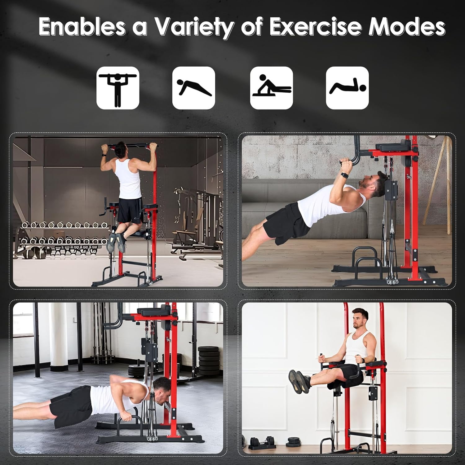 Soges Pull Up Bar 10 Adjustable Height Power Tower Dip Station for Enhanced Fitness, Multi-Functional Power Rack Workout Machine for Home Gym Strength Training Fitness Exercise Equipment,Red