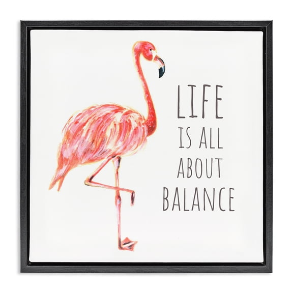 Stupell Industries Tropical Motivational Balance Flamingo Black Floating Frame Canvas Art, 18 x 18, by Reesa Qualia