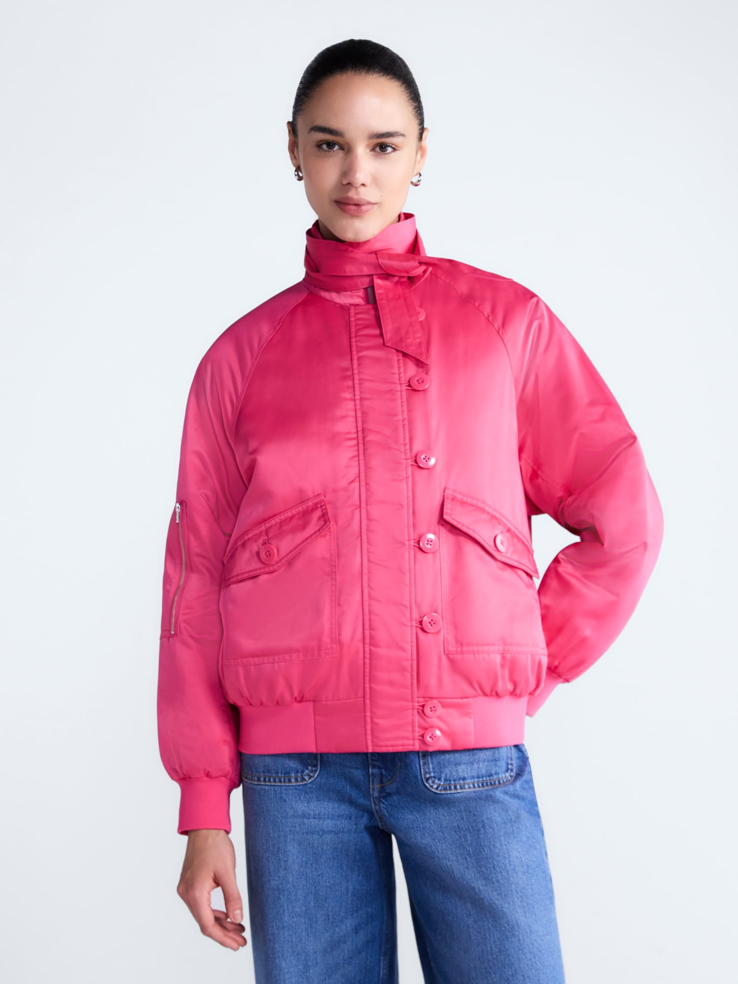 Free Assembly Women's Bow Tie Bomber Jacket, Sizes XS-XXL