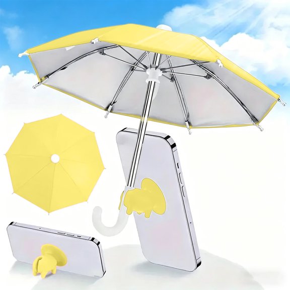 FastXmas Phone Umbrella for Sun - Universal Adjustable Cute Stand With Piggy Suction Cup, Outdoor Anti-reflective Glare Blocking Cell Phone Sun Shade,Yellow