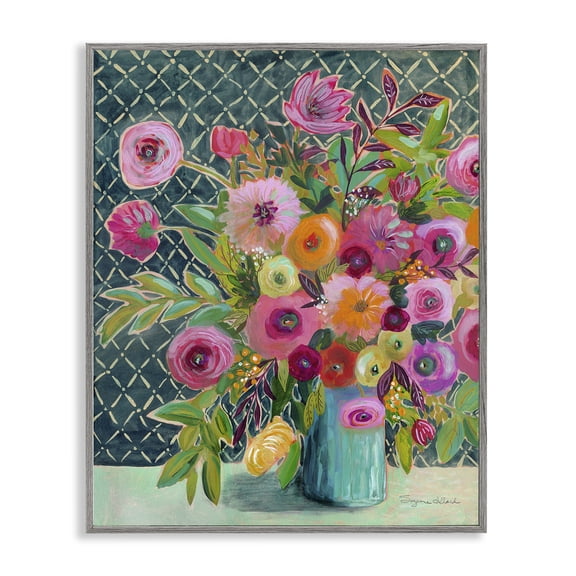 Stupell Industries Eclectic Patterned Modern Flower Bouquet Gray Framed Giclee Art, 16 x 20, by Suzanne Allard