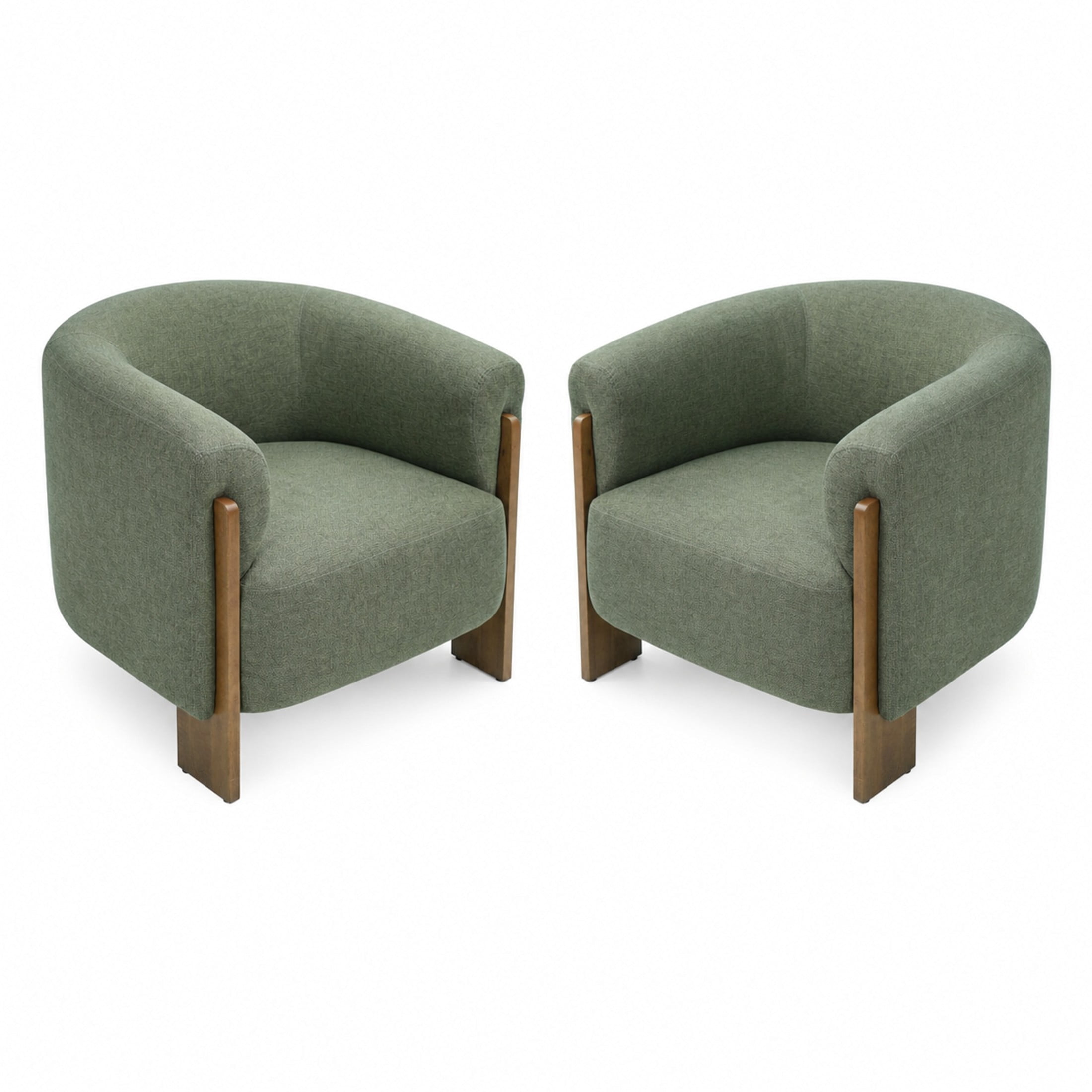 Christopher Knight Home Mid-Century Modern Barrel Accent Chair, Chenille Upholstery, Wood Legs, Green, Set of 2