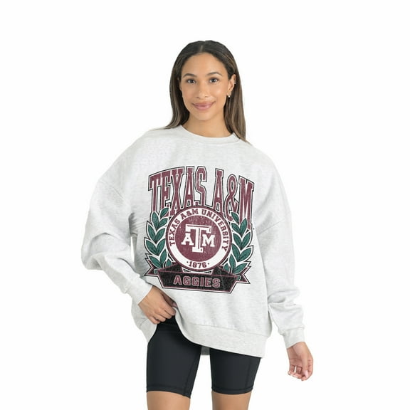 Women's Gameday Couture Gray Texas A&M Aggies Premium Fleece Drop Shoulder Oversized Pullover Sweatshirt