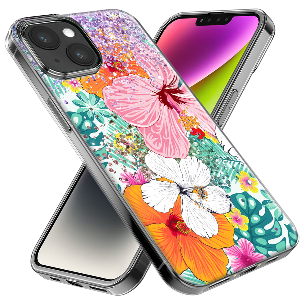 thumbnail image 2 of MUNDAZE Apple iPhone 13 Shockproof Clear Hybrid Protective Phone Case Hawaiian Vibes Hibiscus Flowers Monstera Summer Cover, 2 of 5