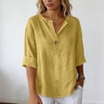 thumbnail image 3 of Tsesme 3/4 Sleeve Shirts for Women Button down V-Neck Summer Linen T-Shirt Casual Loose Basic Tops 2026, 3 of 7