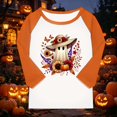 thumbnail image 4 of Otqutp Girls Pumpkin Shirt 3/4 Length Sleeve T-Shirts Halloween Shirts for Kids Flower Ghosts Prints Spooky Horror Party Parade Tops, 4 of 4