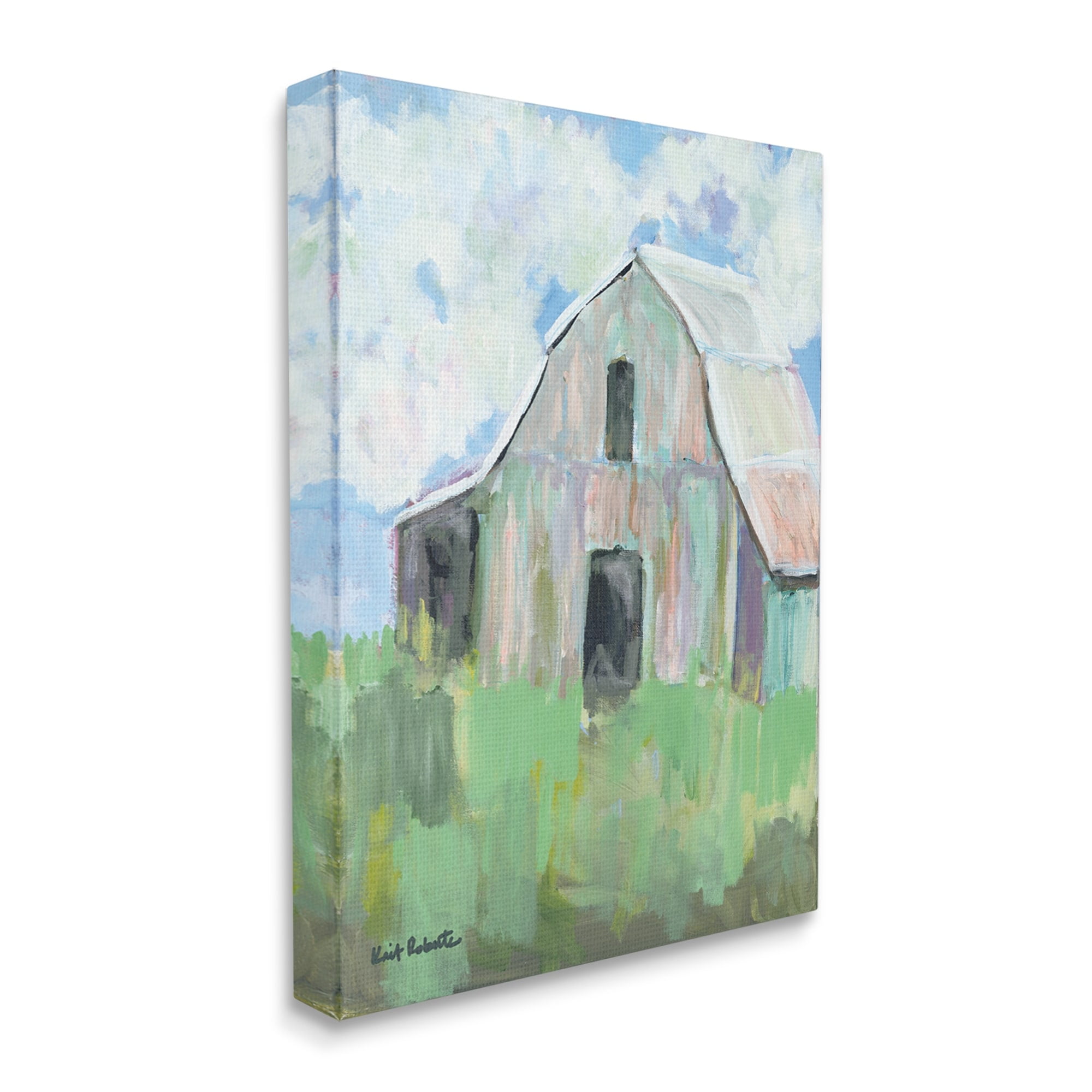 Stupell Industries Rural Barn Tall Grass Countryside Impressionistic Painting,16 x 20, Design by Kait Roberts
