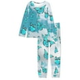 thumbnail image 4 of Renewold 2 Piece Winter Pajamas for Women Warm Comfortable Nightwear Bright Blue Butterflies Print Sleepwear Crew Neck Long Sleeve Pajamas Tops and Pants Lounge Set Size M, 4 of 5
