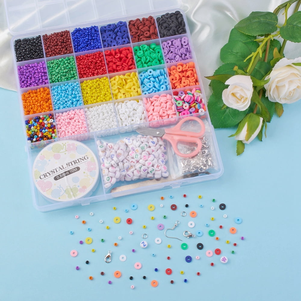 DIY Letter and Heishi Beaded Earring Bracelet Making Kit Including Polymer Clay Disc Glass Seed Initial Polymer Clay Beads: 84g/box
