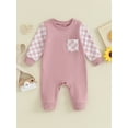 thumbnail image 2 of Baby Boy Girl Jumpsuits Long Sleeve Checkerboard Print Pocket Rompers, 2 of 8