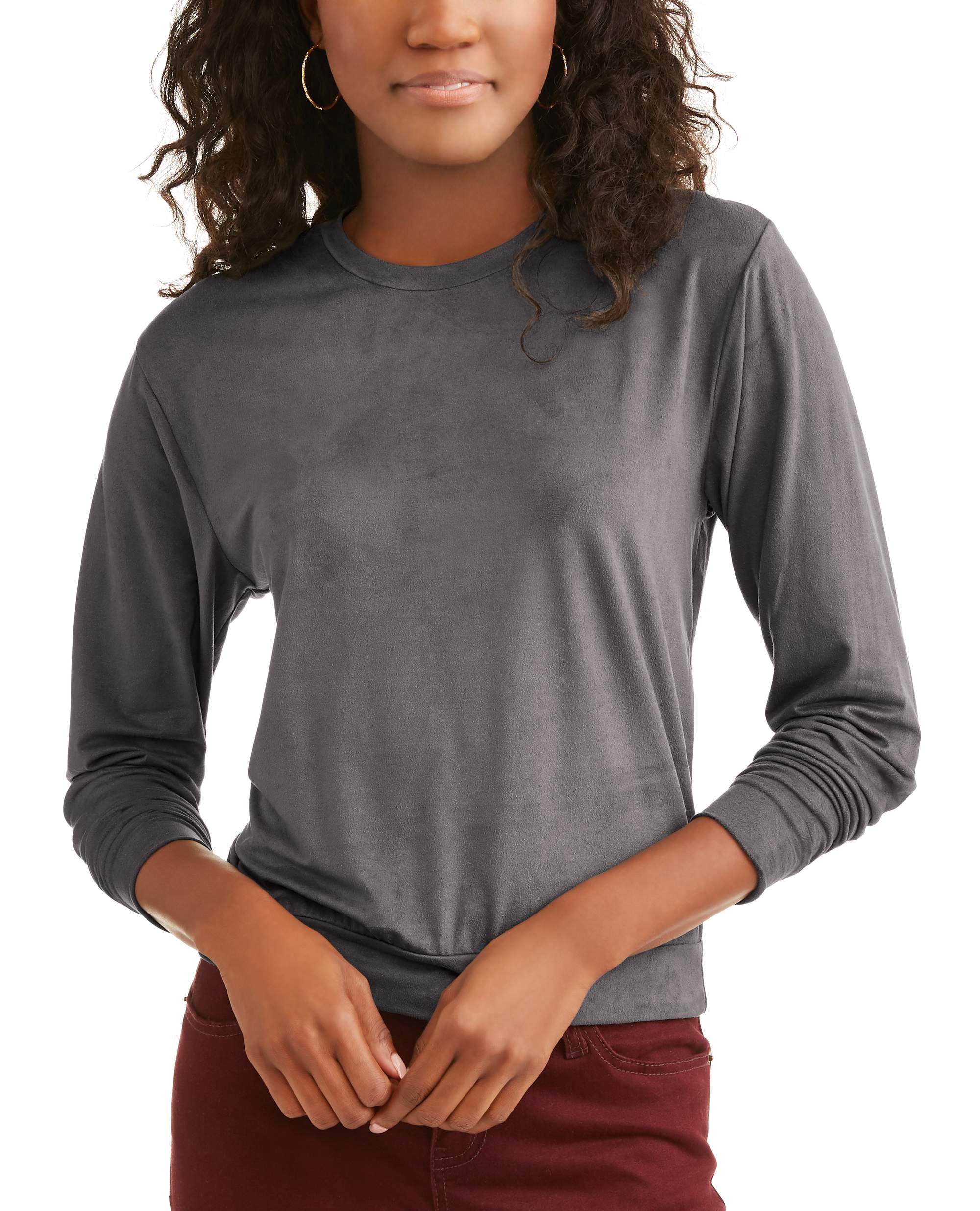 Download Generic - Women's Crewneck Faux Suede Pullover Sweatshirt ...