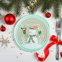SDJMa Christmas Pot Holder, 7" Merry Christmas Snowflake Reindeer Snowman Round Cotton Hot Dishes Holder Pads for Xmas Winter Holiday Party Home Table Decoration