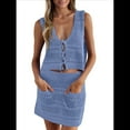thumbnail image 1 of Conjunto de Dos Piezas de Pareo de Crochet para Mujer, Cuello en V, Sin Mangas, con Lazo Frontal, Minifalda Playera, Azul, Talla M, 1 of 8