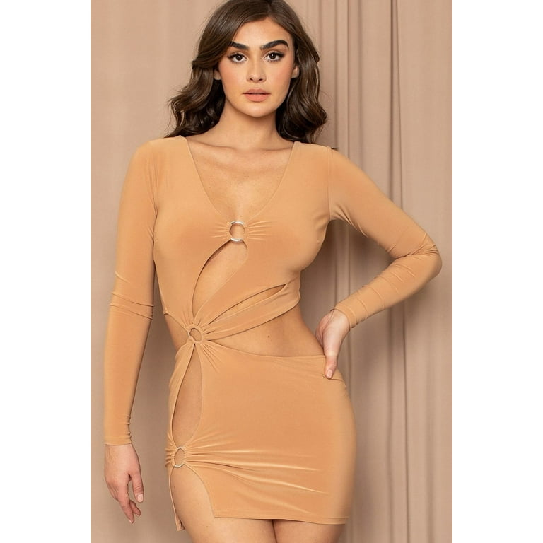 Metal Ring With Cutout Detailed Mini Dress M