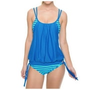 Koudehua Tankini Swimsuit for Women Striped Splicing Strap Sexy Bikini Swimwear Sling Swim Bathing Suit