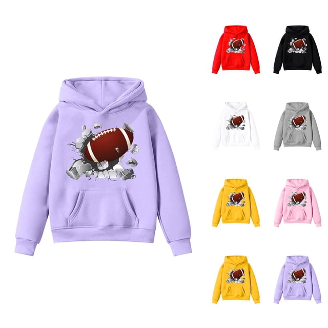 Chandail à Capuche de Football pour Enfants Manches Longues Rugby Graphique avec Poches pour Garçon Fille Chandail