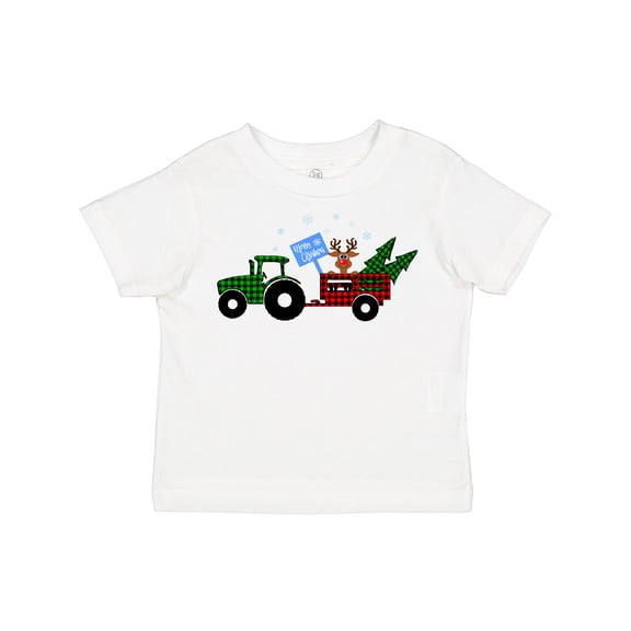Inktastic Plaid Christmas Tractor with Cute Reindeer Boys or Girls Toddler T-Shirt