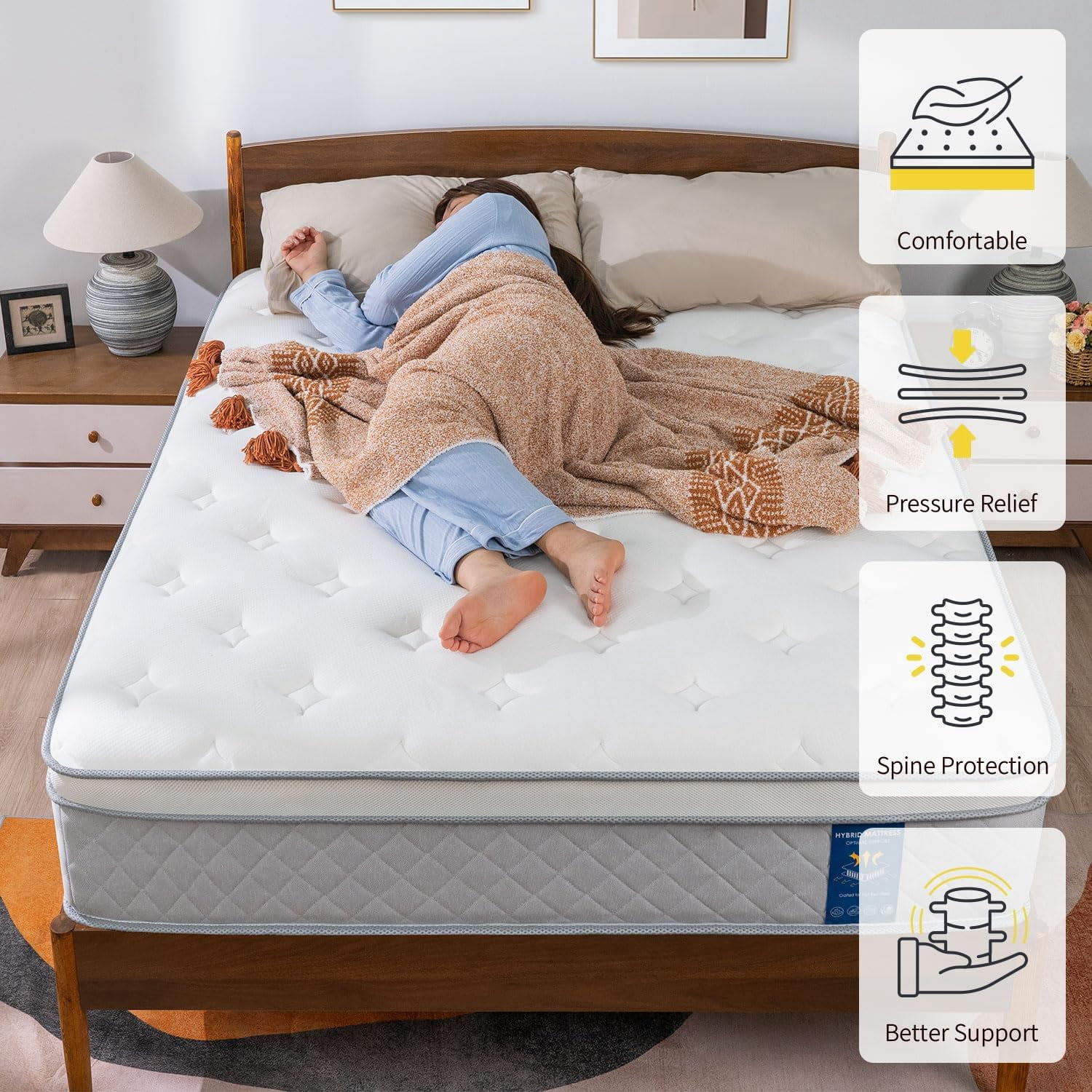 Full Size Mattress 12 Inch Plush Soft Mattress in a Box, Hybrid Cooling Gel Memory Memory Foam and Pocket Springs Bed, Fiberglass Free, Back Support Pressure Relief Breathable