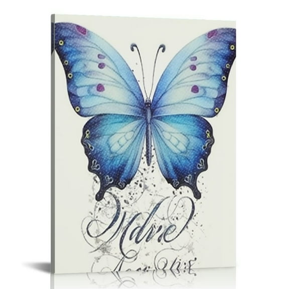 ONETECH Blue Butterfly Wall Art Inspirational Memorial Wall Decor Butterfly Pictures Canvas Framed Modern Painting Artwork For Bathroom Living Room Kitchen Office 12x16 in