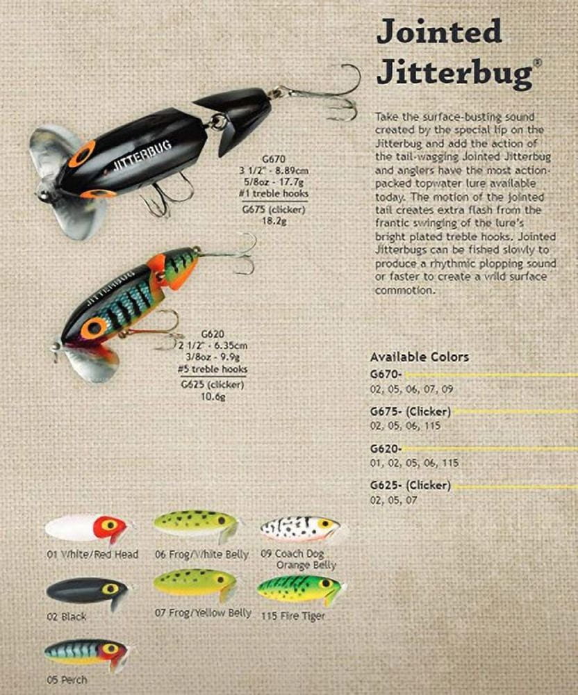 Arbogast Jointed Jitterbug 5/8 oz Fishing Lure - Frog/White Belly
