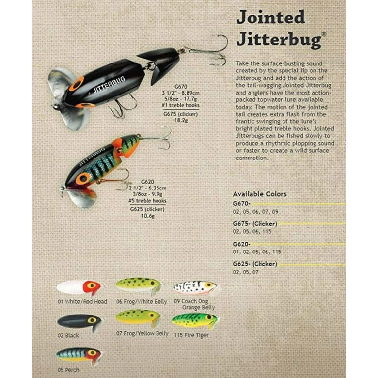 Arbogast Jointed Jitterbug 5/8 oz Fishing Lure - Frog/White