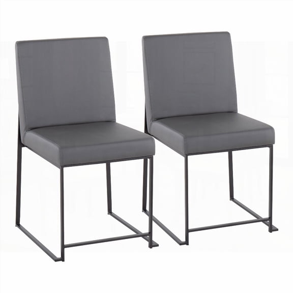 Black Steel & Grey Faux Leather High Back Dining Chairs - 2-Pack Modern Style