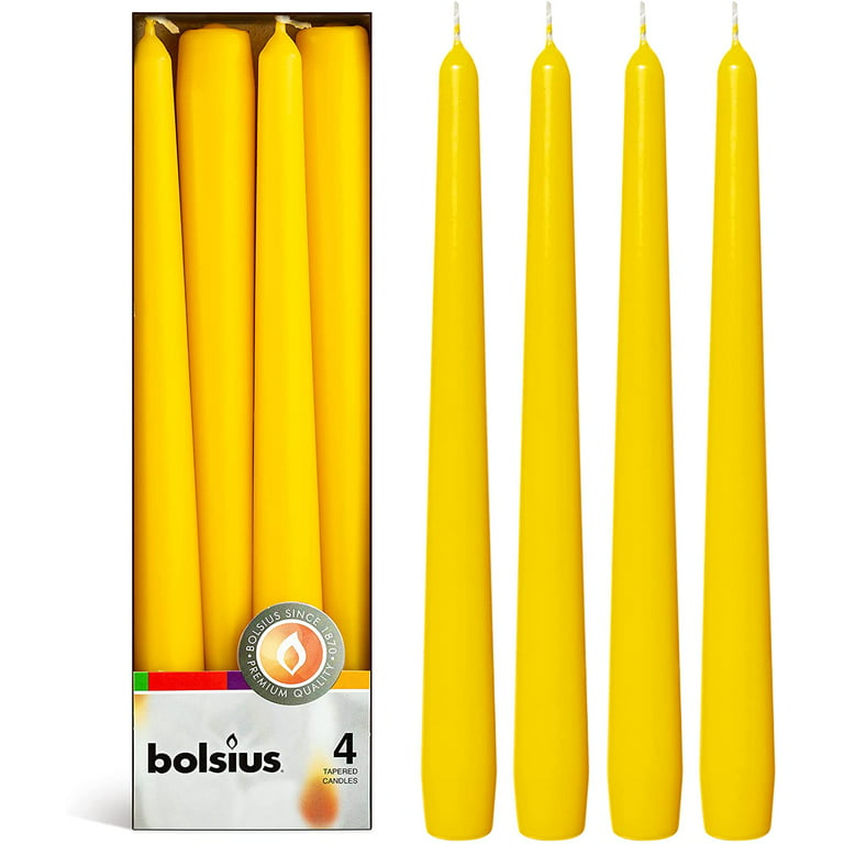 BOLSIUS 4 Pack Yellow Taper Candles - Tall Unscented 10 Inch Dinner Candle  Set - Premium European Quality - 100 % Paraffin Wax Cotton Wicks Smokeless,  Dripless, Home Decor Candle 7.5 Hour Burn Time 
