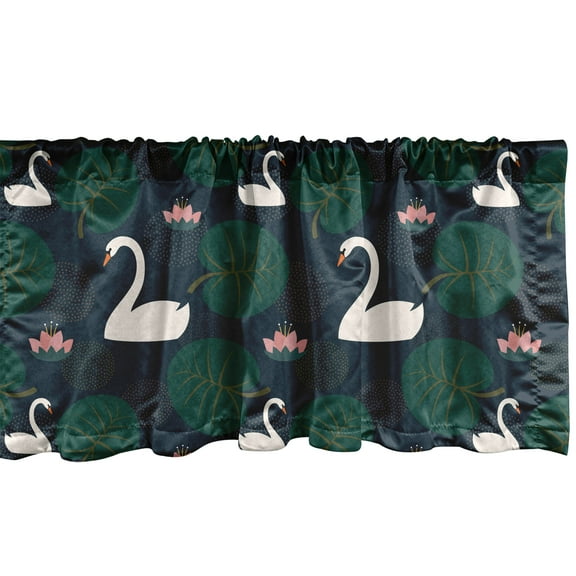 Ambesonne Swans Valance Pack of 2, Bird Water Lily and Leaves, 54"X18", Dark Blue and Multicolor