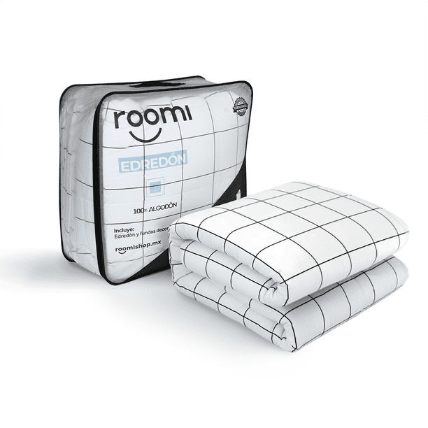 Edredón King Size Cuadros Roomi 100% Algodón + Funda Decorativa