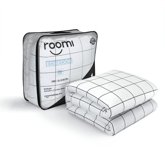 Edredón King Size Cuadros Roomi 100% Algodón + Funda Decorativa
