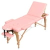 Westice Portable 3-Section Foldable Massage Table with Adjustable Height Face Cradle and Wood Frame Ideal for Tattoo Lash Spa Facial and Salon Use Pink