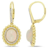 Yellow Ethiopian Opal & 0.22 CT. T.W. Diamond Double Halo Earrings in 14K Gold